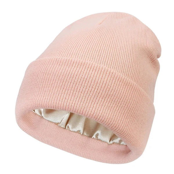 Winter Beanie Wool Outer Silk Lining Lightweight Warmth