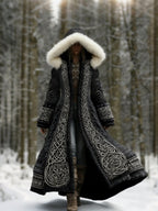 Winter Coat Hooded Flared Maxi Braided Details