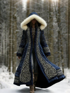 Winter Coat Hooded Flared Maxi Braided Details