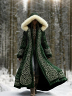 Winter Coat Hooded Flared Maxi Braided Details