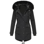 Winter Parka Quilted Insulated Detachable Faux Fur Hood Trim Multiple Pockets