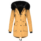 Winter Parka Quilted Insulated Detachable Faux Fur Hood Trim Multiple Pockets