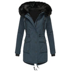 Winter Parka Quilted Insulated Detachable Faux Fur Hood Trim Multiple Pockets