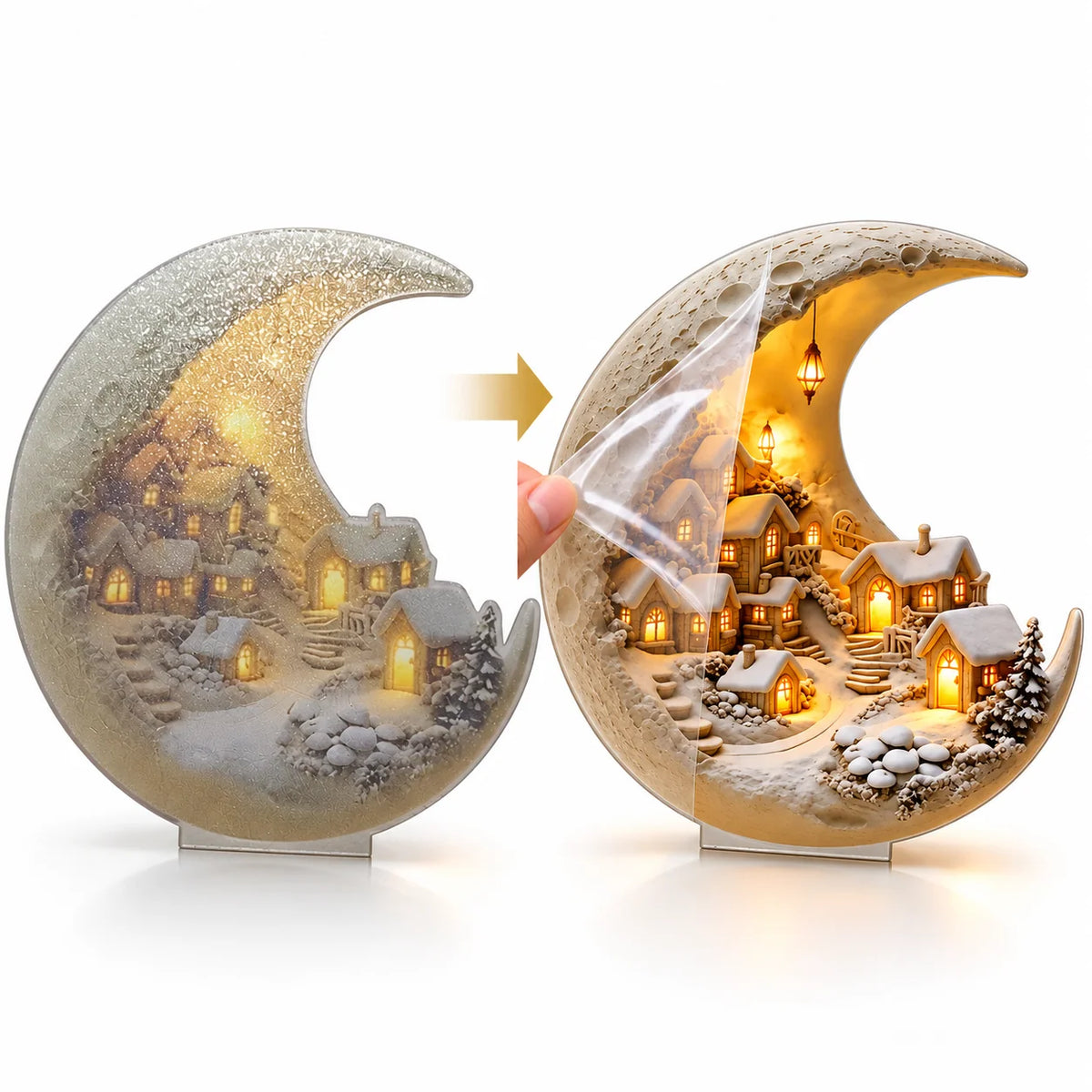 Winter Village Decoration Acrylic Crescent Moon Display Tool-Free Assembly