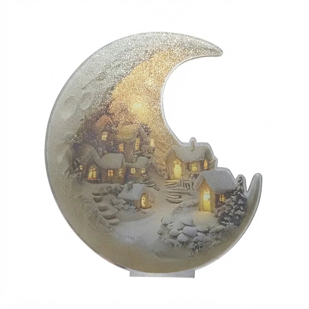 Winter Village Decoration Acrylic Crescent Moon Display Tool-Free Assembly
