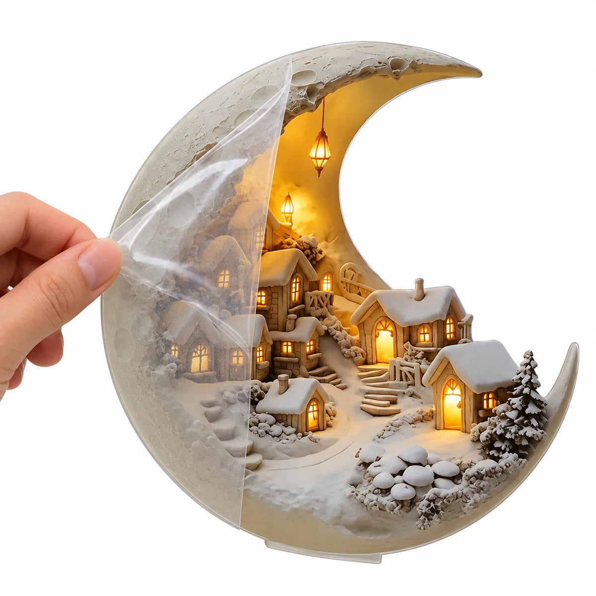 Winter Village Decoration Acrylic Crescent Moon Display Tool-Free Assembly
