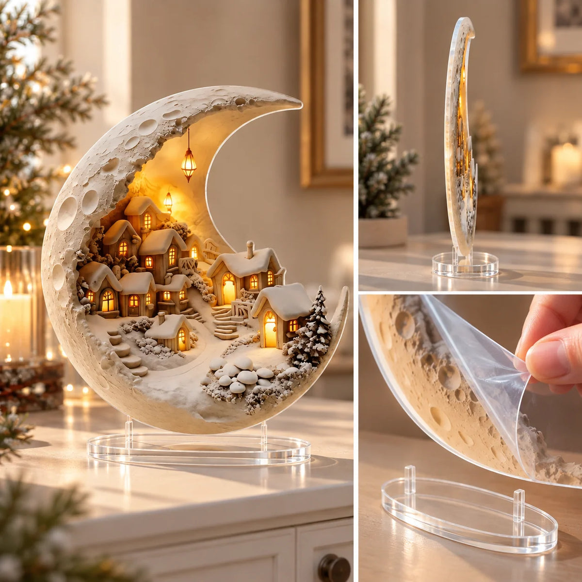Winter Village Decoration Acrylic Crescent Moon Display Tool-Free Assembly