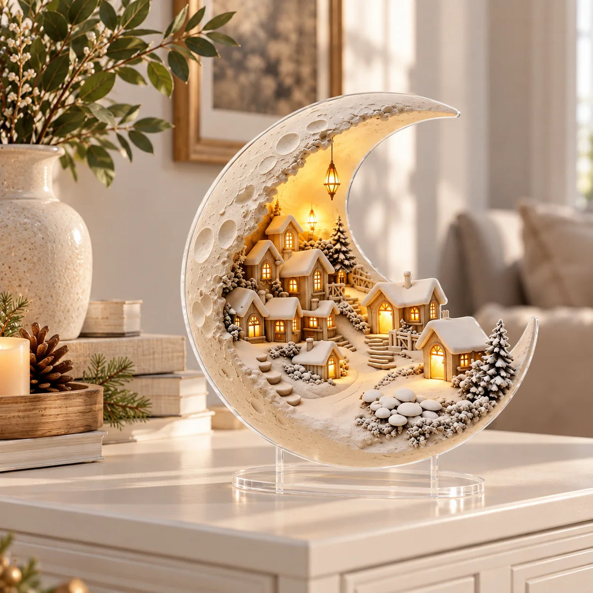 Winter Village Decoration Acrylic Crescent Moon Display Tool-Free Assembly
