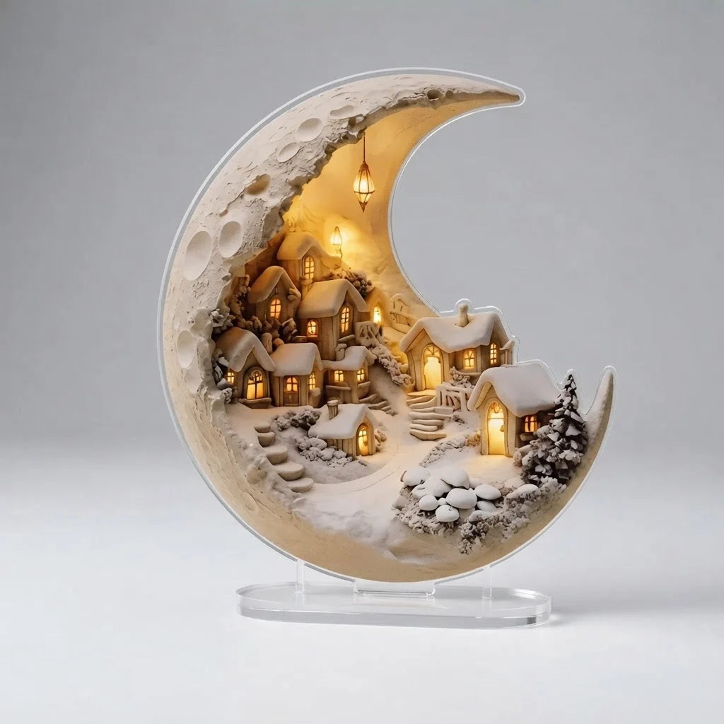 Winter Village Decoration Acrylic Crescent Moon Display Tool-Free Assembly