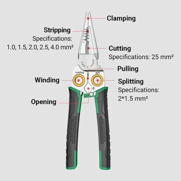 Wire Stripping Pliers 7-in-1 Multifunctional Spring-Loaded Handles