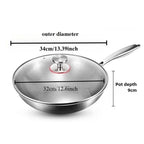 Wok Hammered Stainless Steel Glass Lid 12.6-Inch Deep Design