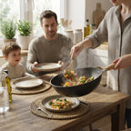 Wok Pan Iron Flat Base Tempered Glass Lid
