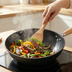 Wok Pan Iron Flat Base Tempered Glass Lid