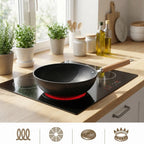 Wok Pan Iron Flat Base Tempered Glass Lid