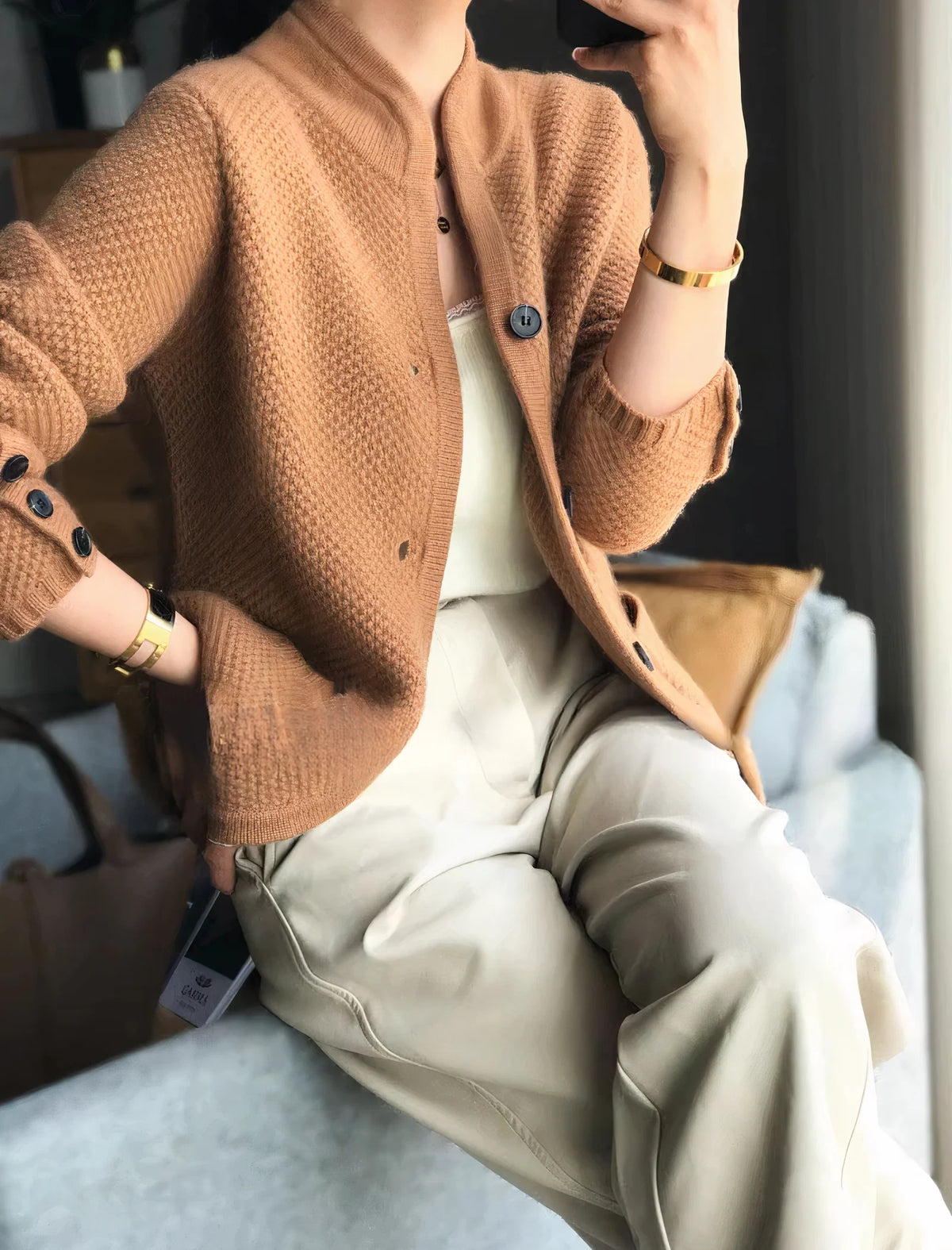 Women's Cashmere Cardigan Button Front Slim Fit Lightweight Warmth