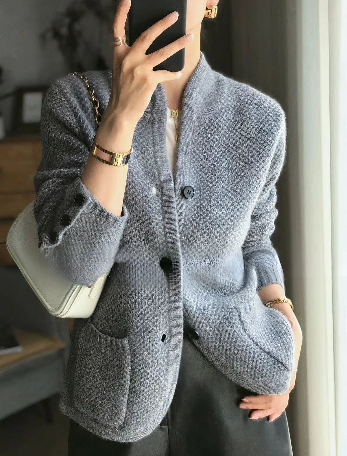 Women's Cashmere Cardigan Button Front Slim Fit Lightweight Warmth