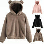 Women's Hoodie Teddy Fleece Oversized Fit Bear Ear Hood