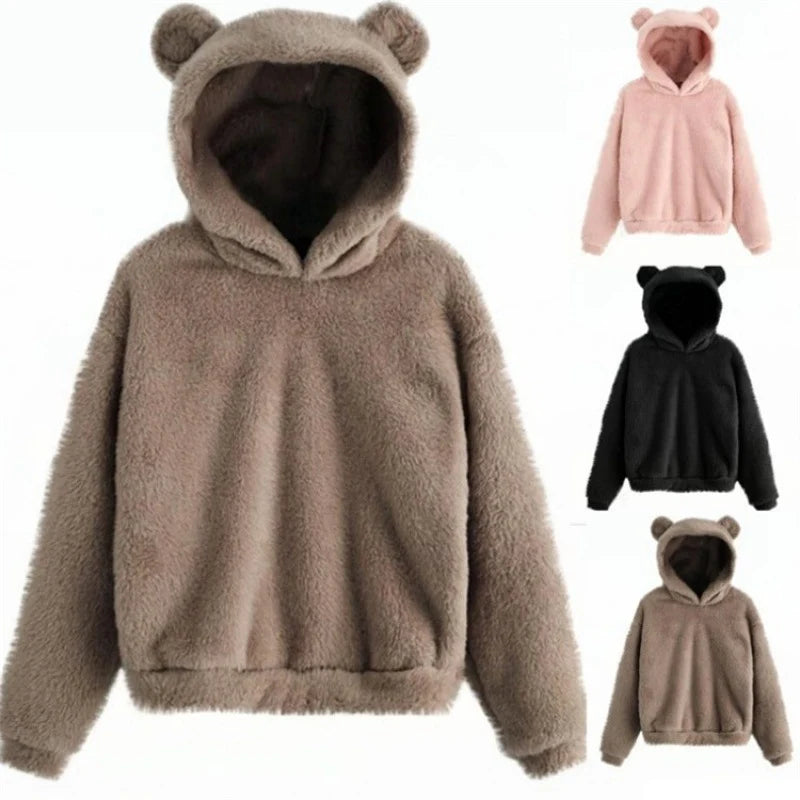 Women's Hoodie Teddy Fleece Oversized Fit Bear Ear Hood