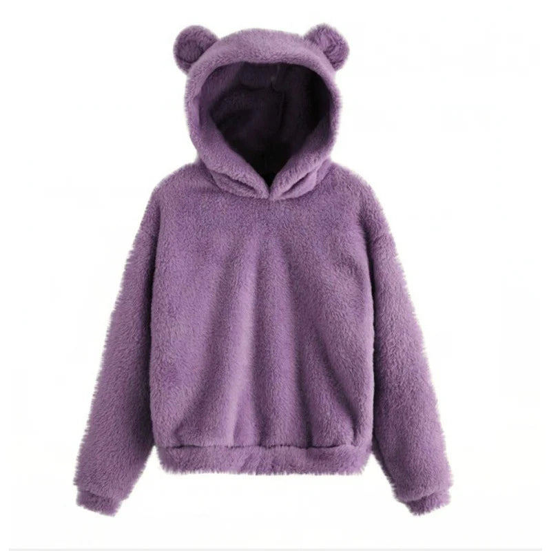 Women's Hoodie Teddy Fleece Oversized Fit Bear Ear Hood