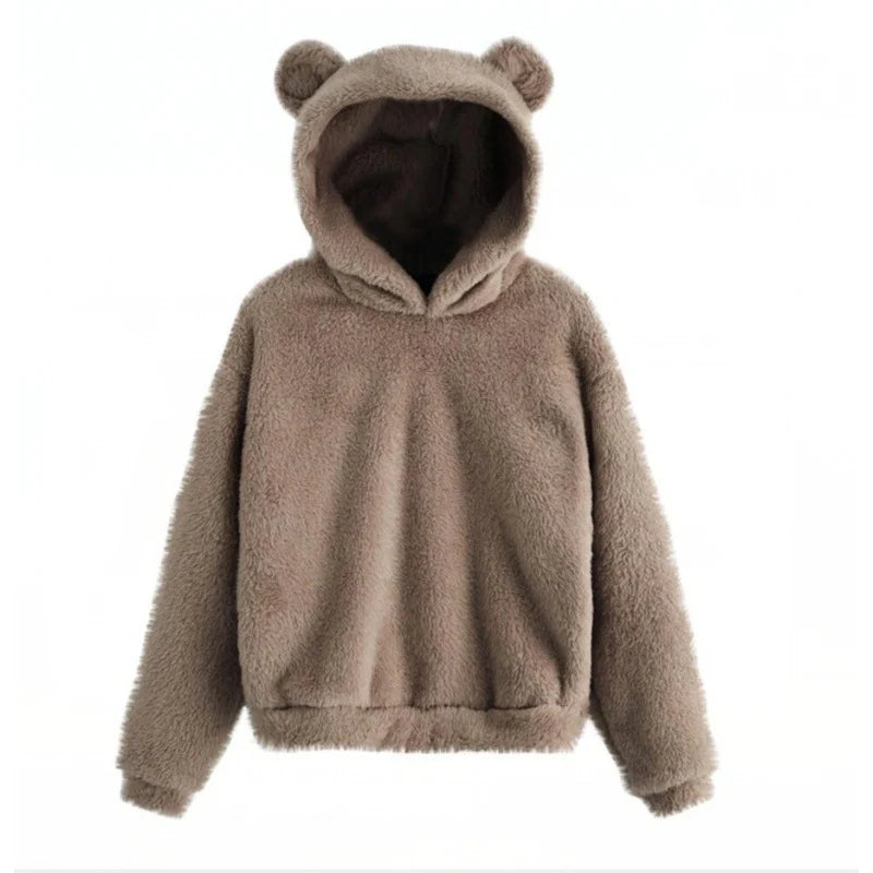 Women's Hoodie Teddy Fleece Oversized Fit Bear Ear Hood