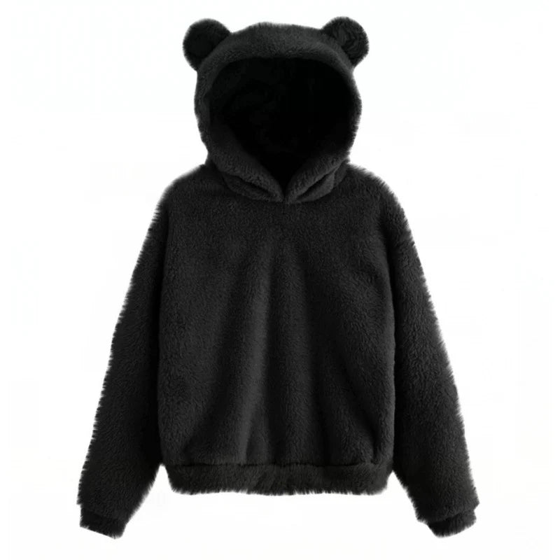 Women's Hoodie Teddy Fleece Oversized Fit Bear Ear Hood