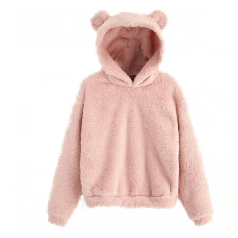 Women's Hoodie Teddy Fleece Oversized Fit Bear Ear Hood