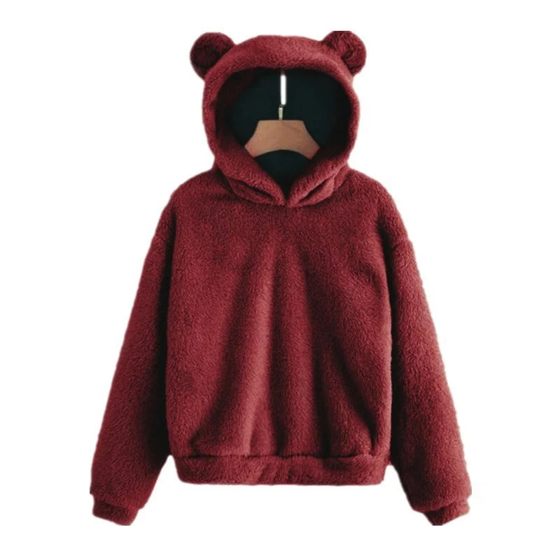 Women's Hoodie Teddy Fleece Oversized Fit Bear Ear Hood
