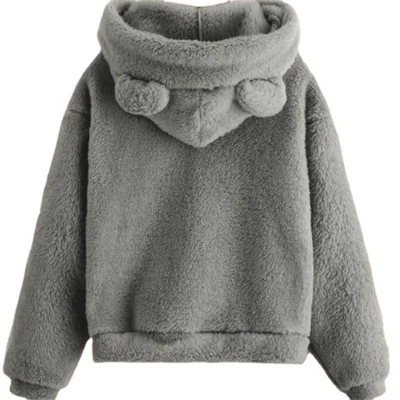 Women's Hoodie Teddy Fleece Oversized Fit Bear Ear Hood