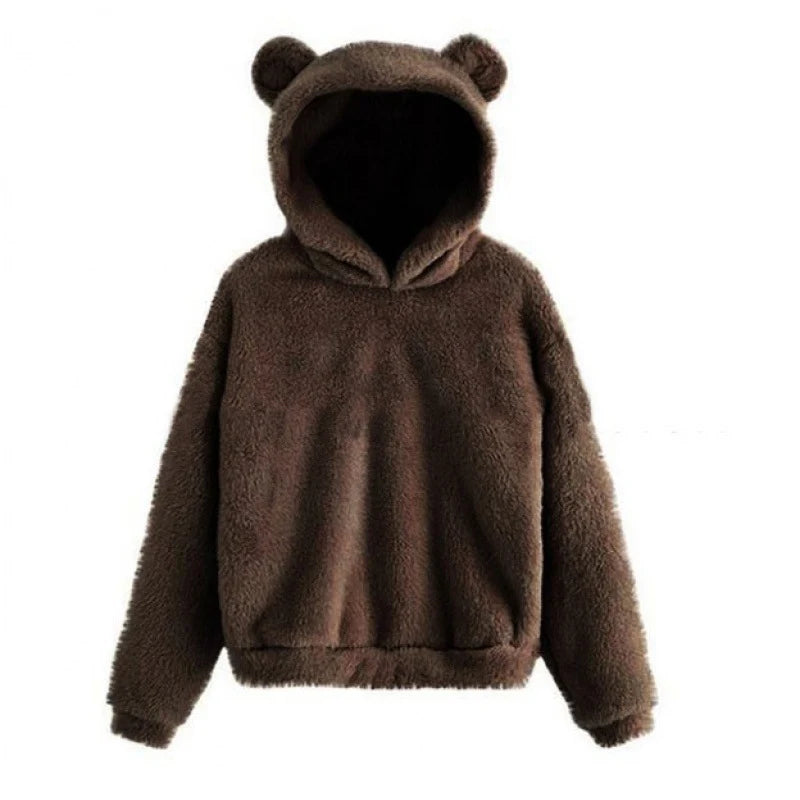 Women's Hoodie Teddy Fleece Oversized Fit Bear Ear Hood