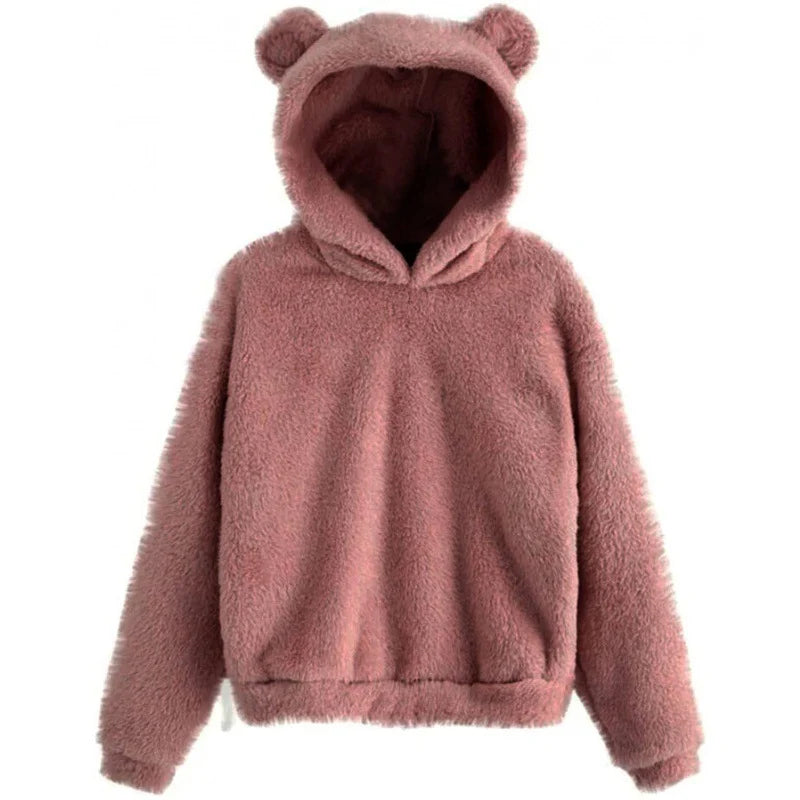 Women's Hoodie Teddy Fleece Oversized Fit Bear Ear Hood