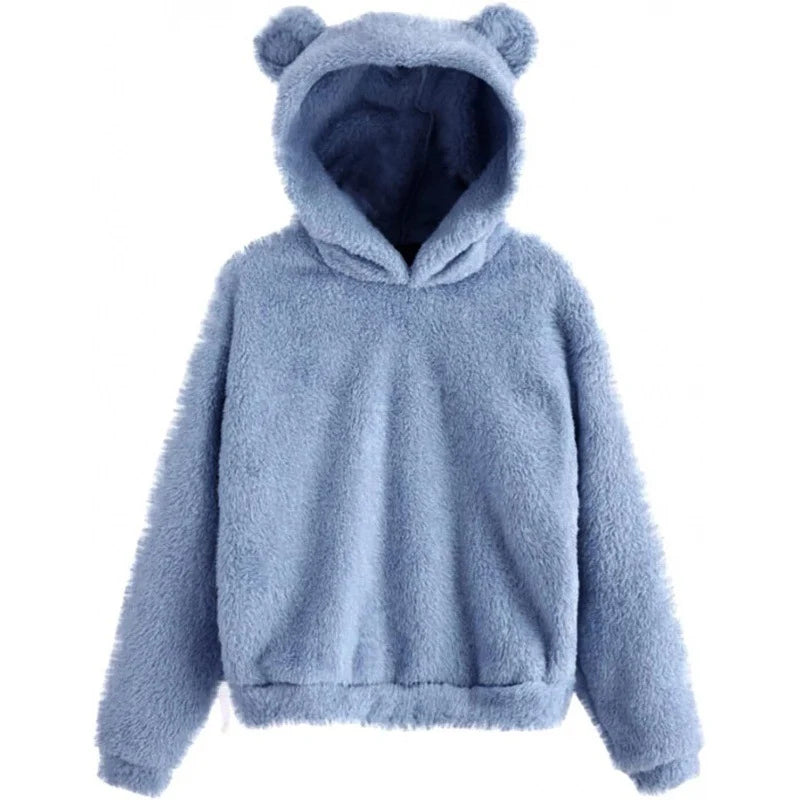 Women's Hoodie Teddy Fleece Oversized Fit Bear Ear Hood