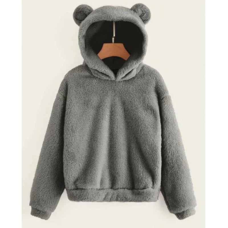 Women's Hoodie Teddy Fleece Oversized Fit Bear Ear Hood