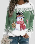 Women's Sweatshirt Snowman Print Cotton-Polyester Blend Long Sleeve