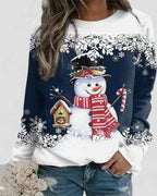 Women's Sweatshirt Snowman Print Cotton-Polyester Blend Long Sleeve