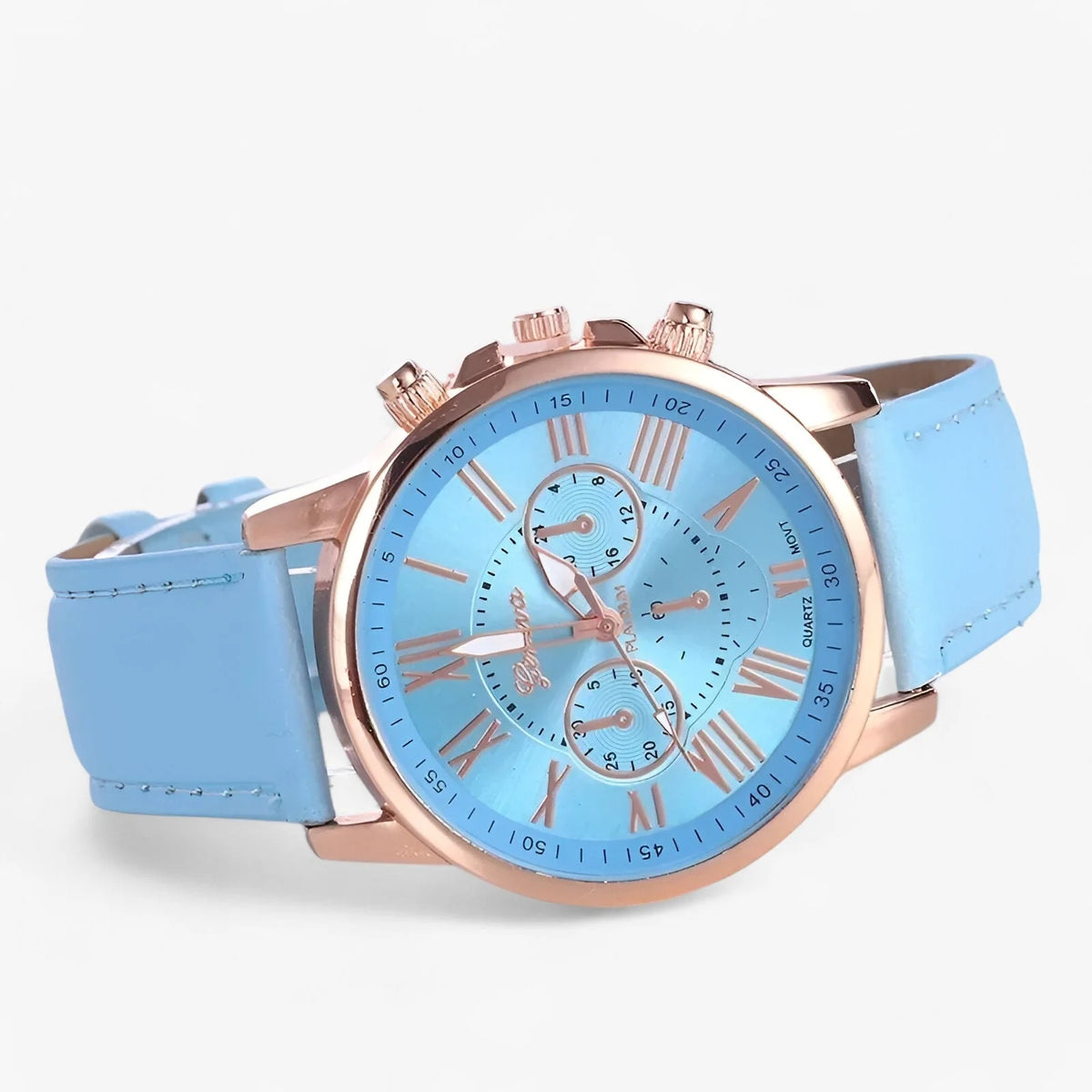 Women's Watch Genuine Leather Strap Roman Numerals & Date Display