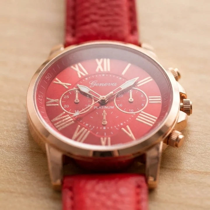Women's Watch Genuine Leather Strap Roman Numerals & Date Display