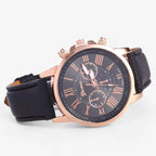 Women's Watch Genuine Leather Strap Roman Numerals & Date Display