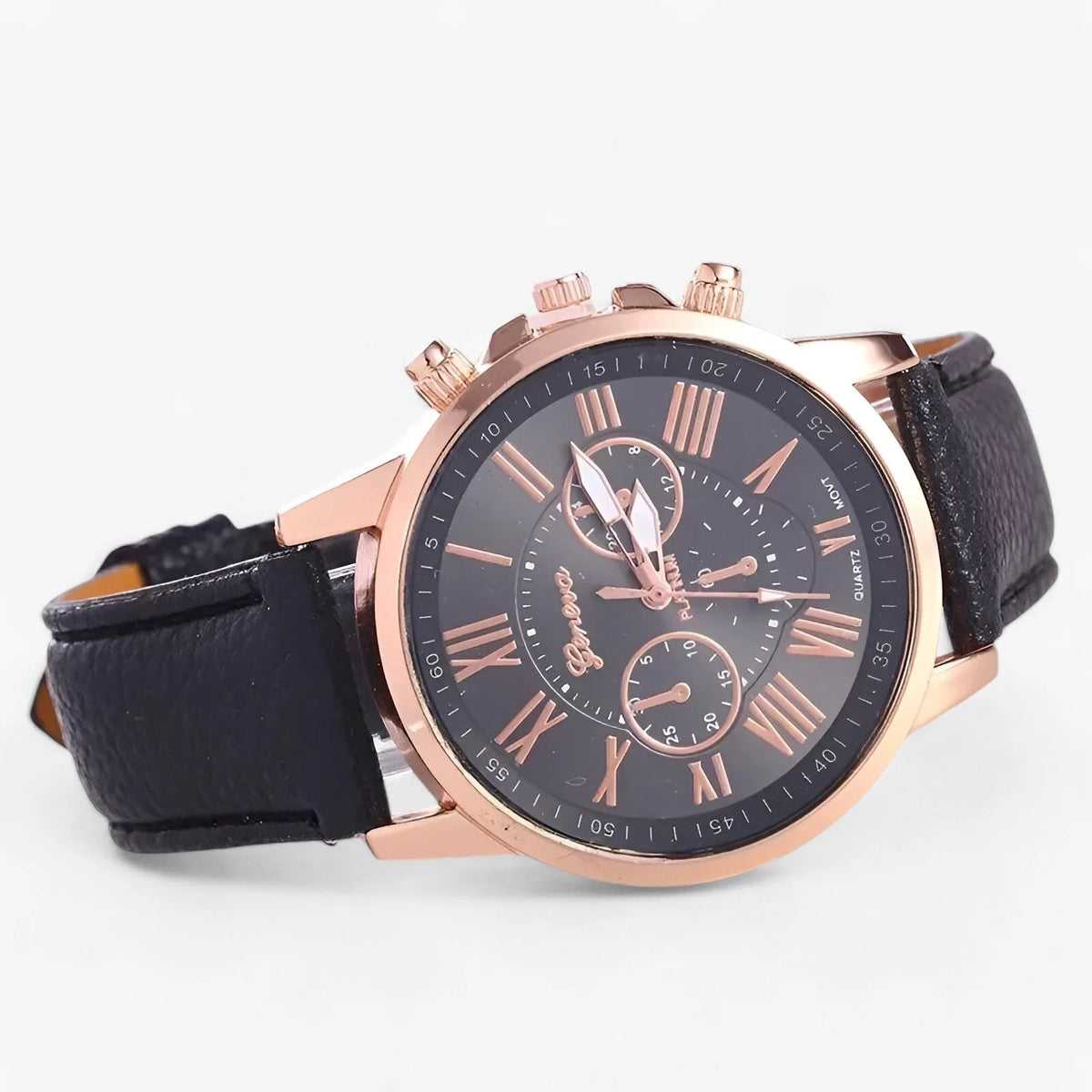 Women's Watch Genuine Leather Strap Roman Numerals & Date Display