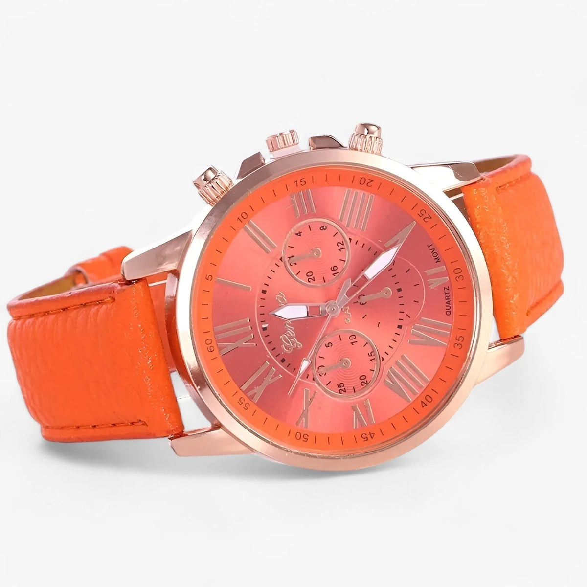 Women's Watch Genuine Leather Strap Roman Numerals & Date Display
