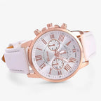 Women's Watch Genuine Leather Strap Roman Numerals & Date Display