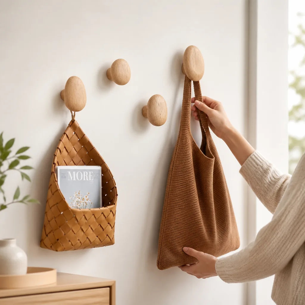 Wood Wall Hook Pebble-Shaped Adhesive Backing