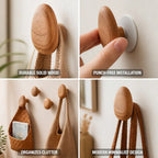 Wood Wall Hook Pebble-Shaped Adhesive Backing