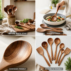 Wooden Utensil Set Teak Wood Cookware Friendly
