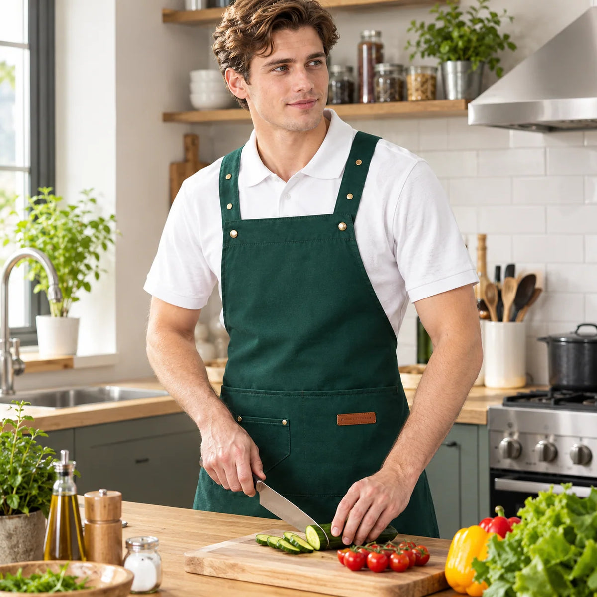 Work Apron Multi-Pocket Adjustable Straps 100% Polyester