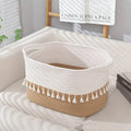 Woven Storage Basket Cotton Rope Tassel Trim With Handles