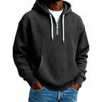 Zip-Up Hoodie Ribbed High Collar Adjustable Hood & Kangaroo Pocket