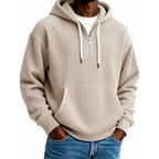 Zip-Up Hoodie Ribbed High Collar Adjustable Hood & Kangaroo Pocket