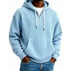 Zip-Up Hoodie Ribbed High Collar Adjustable Hood & Kangaroo Pocket