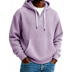 Zip-Up Hoodie Ribbed High Collar Adjustable Hood & Kangaroo Pocket
