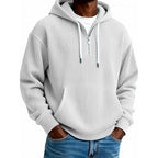 Zip-Up Hoodie Ribbed High Collar Adjustable Hood & Kangaroo Pocket